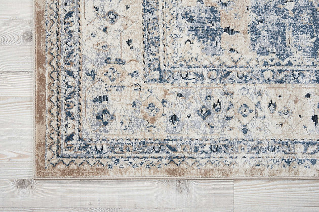 This magical and majestic collection features exotic old world patterns displayed in alluring ornamental color palettes to lend an intriguing air of mystery and exciting aspect of history to any interior. Flawlessly fabricated from specially created super silky and simple-to-care-for fibers and then beautifully washed to create the look and feel of a time-honored antique, these magnificent rugs will stir the senses and spark the imagination. Our ® malta collection of area rugs lives in our ivory coast style guide. With its striking central motif and spectacular geometric botanical designs in gilded shades of beige, gold, blue and ivory, this magnificent rug is completely captivating. Marvelously washed to simulate the look and feel of a priceless antique, our ® malta area rug is destined to be passed down to future generations and lives in our ivory coast style guide.90% polypropylene, 10% chenille | 90% polypropylene, 10% chenille | Power loomed | Handcrafted | Low shedding | Indoor only; rug pad recommended | Imported