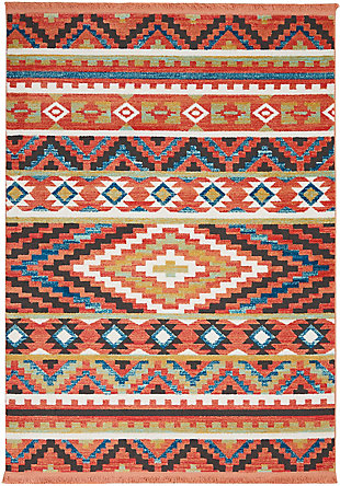 Nourison Nourison Navajo Nav04 Orange Multicolor 5'x8' Area Rug, Orange, large
