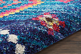 The nomad collection transports you to a vibrant and colorful moroccan rug market, with richly hued tribal rugs that feature a combination of exciting designs, multicolor fringes, and plush, luxurious fibers. Irregular diamond designs on dramatic abrash fields will bring a sense of global inspiration and energy to any room in your home. Hand-drawn diamond patterns and figures grace a deeply striated navy blue field, creating a truly arresting tribal decor statement with this nomad collection rug. Soft, low-pile shag texture and braided tassel finish make this the perfect accent rug for casual comfort, bringing a moroccan influence to your favorite room.100% polypropylene | Power loomed | Serged edges | Low shedding | Indoor only | Imported