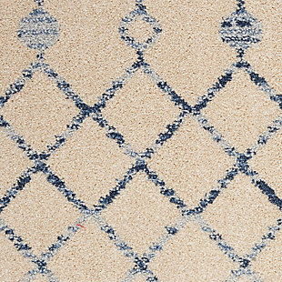 With soft, neutral palettes and mono-tonal colorways, the palermo rug collection brings simplicity and serenity to the modern lifestyle. These handsome rugs feature intricate geometric patterns based on moroccan tribal designs. They are presented here in easy-living polypropylene fibers, power loomed for durability and lasting beauty. As soft and supple as they are practical, palermo area rugs are ideal for a wide array of decorating styles, from traditional to contemporary bohemian.
 the superb subtlety of blue on beige, gently faded for vintage appeal, gives this palermo area rug special appeal. The lively, geometric tribal pattern adds visual excitement. Pull the room together with this handsome and versatile rug, soft and livable in easy-care fibers.100% polypropylene | Power loomed | Soft pile - pile height  0.25 - 0.5 inch durable power - loomed construction | Low shedding | Soft, neutral palettes and mono-tonal colorways, the palermo rug collection brings simplicity and serenity to the modern lifestyle | Indoor only | Imported