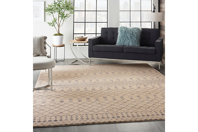 With soft, neutral palettes and mono-tonal colorways, the palermo rug collection brings simplicity and serenity to the modern lifestyle. These handsome rugs feature intricate geometric patterns based on moroccan tribal designs. They are presented here in easy-living polypropylene fibers, power loomed for durability and lasting beauty. As soft and supple as they are practical, palermo area rugs are ideal for a wide array of decorating styles, from traditional to contemporary bohemian.
 the superb subtlety of blue on beige, gently faded for vintage appeal, gives this palermo area rug special appeal. The lively, geometric tribal pattern adds visual excitement. Pull the room together with this handsome and versatile rug, soft and livable in easy-care fibers.100% polypropylene | Power loomed | Soft pile - pile height  0.25 - 0.5 inch durable power - loomed construction | Low shedding | Soft, neutral palettes and mono-tonal colorways, the palermo rug collection brings simplicity and serenity to the modern lifestyle | Indoor only | Imported