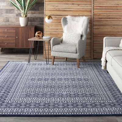 Nourison Nourison Palermo 8' X 10" Navy And Gray Distressed Bohemian Area Rug, Navy/Gray, large