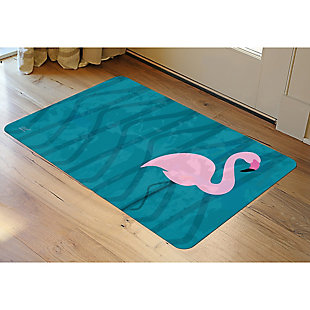 Did you know that the National Bird of The Bahamas is the flamingo? Add Caribbean flair right inside your doorstep with this vibrant pink and blue mat by Dominique Vari. Enjoy its slip-resistant, low profile underside.Made of polyester | Sponge rubber/low-profile neoprene underside for slip resistance | Machine washable; line/air dry | Made in the u.s.a.