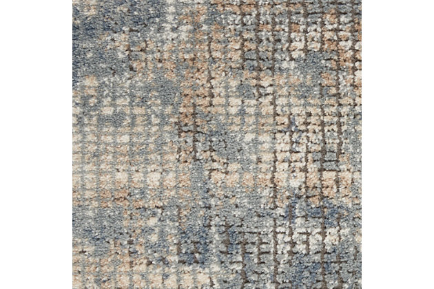 Create a sense of tranquility with the sophisticated quarry collection. Its subtle, mineral-inspired colors mirror the beauty of natural stone with a dash of artful elegance. choose from intriguing abstracts or modern expressions of classic persian design. Put your home in the vanguard of contemporary decor with this compelling collection of area rugs. Indulgently soft yet durable in a power-loomed blend of 80% polypropylene, 20% polyester. Made in turkey. This lush and elegant quarry rug captures the visual excitement of abstract art. Its distressed style maximizes the textural appeal of the dense, power-loomed pile. Subtle yet statement-making in artful tones of mineralized beige and blue.80% polypropylene, 20% polyester | Power loomed | Easy-care fibers | Moderate shedding | Mineral-inspired colors mirror the beauty of natural stone and soft pile is inviting underfoot | Indoor only | Imported