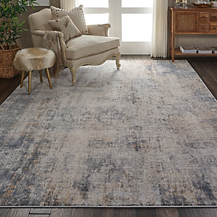 At home in a country cabin or urban loft, the rustic textures collection from nourison blends earthen tones and contemporary abstracts together in beautifully textured modern rugs that are sure to bring a rustic sensibility to any decor. This beautifully carved contemporary rug from the rustic textures collection brings abstract grays and neutrals together for a weathered, rustic decor feel that adds depth and texture to any space. High-low pile construction and subtly shifting colors are at home in urban and cabin settings alike.51% polypropylene, 49% polyester | Power loomed | Serged edges | Low shedding | Indoor only | Imported