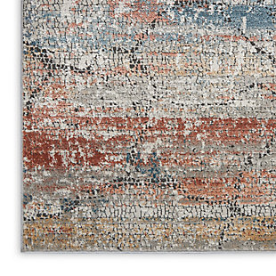 At home in a country cabin or urban loft, the rustic textures collection from nourison blends earthen tones and contemporary abstracts together in beautifully textured modern rugs that are sure to bring a rustic sensibility to any decor. Gorgeous red umber, slate blue, and granite gray earth tones mimic the look of a rugged landscape’s natural beauty in this rustic textures area rug. Its artistic design is richly enhanced with textural cut pile, for contemporary appeal in a low-shed, easy-care rug ideal for the modern or eclectic living room, dining room, bedroom, family room or home office.56% polyester, 44% polypropylene | Power loomed | Serged edges | Low shedding | Indoor only | Imported