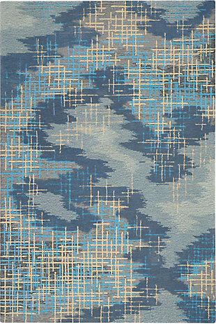 Nourison Symmetry Slate Blue And Gray 4'x6' Area Rug, Blue/Beige, large