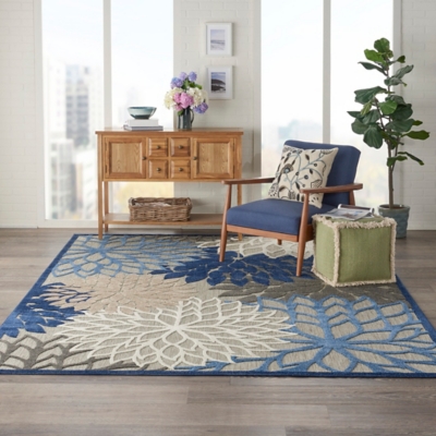 Nourison Aloha 8'x11' Blue Patio Area Rug, Blue/Multi, rollover