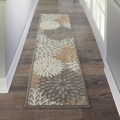 Nourison Nourison Aloha 2'3" x 10' Natural Tropical Indoor/Outdoor Rug, Cream, rollover