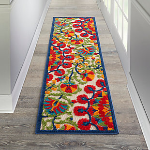 Nourison Nourison Aloha 2' x 6' Red/Multi Transitional Indoor/Outdoor Rug, Red/Multi, rollover