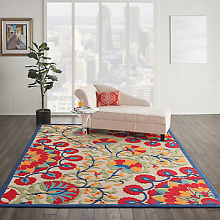 Nourison Nourison Aloha 7' x 10' Red/Multi Transitional Indoor/Outdoor Rug, Red/Multi, rollover