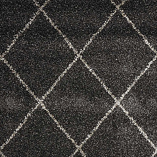 Texture and substance meet style and color with the brisbane area rug. This sensational shag is elevated with a trend-setting charcoal gray and ivory diamond pattern. Lavish pile makes this rug a haven for your feet. Who knew a beautiful home fashion could feel so good?100% polypropylene | Machine woven | Jute backing; rug pad recommended | Imported | Spot clean