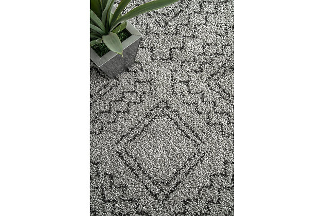 Modern, edgy style combined with traditional Moroccan accents are what make each rug in the Vasiliki collection shine. These rugs boast a cozy shag pile perfect for your bedroom or low traffic living room.100% polypropylene | Machine made | Easy to clean and maintain | Imported