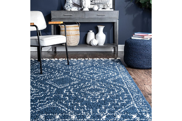 Modern, edgy style combined with traditional Moroccan accents are what make each rug in the Vasiliki collection shine. These rugs boast a cozy shag pile perfect for your bedroom or low traffic living room.100% polypropylene | Machine made | Easy to clean and maintain | Imported