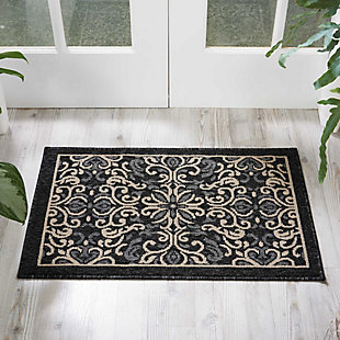 Nourison Nourison Caribbean 1'9" x 2'9" Charcoal Transitional Indoor/Outdoor Rug, Charcoal, rollover