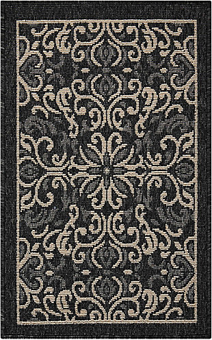 Nourison Nourison Caribbean 1'9" x 2'9" Charcoal Transitional Indoor/Outdoor Rug, Charcoal, large