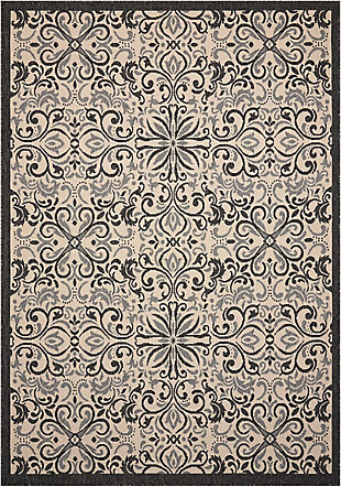 Nourison Nourison Caribbean 2'3" x 7'6" Ivory/Charcoal Transitional Indoor/Outdoor Rug, , large