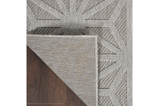 Can a rug sturdy enough for both indoor and outdoor use also be chic and attractive? For sure, if it’s from the cozumel collection. These durable and fade-resistant area rugs are ideal for the casual lifestyle and work just as well in covered outdoor locations such as patio or porch as they do in your living room, family room or other favorite spot. Distinguished by their high-low loop pile, cozumel area rugs take a visual cue from hand-carved rugs but are easily affordable and designed to withstand wear. This contemporary collection ranges from linear and geometric to sprightly florals – all enhanced by dimensional pile in today’s most coveted neutral tones. Decorating is easy (and fun!) with the casual chic of textural cozumel, power-loomed in modern poly-fibers. Add some star quality to your decorating style with this elegantly patterned area rug from the cozumel collection! Its complex linear design creates a pleasing pattern of interlocking stars. High-low loop pile with stunning dimensionality is a super-chic yet casual look.100% polypropylene | Power loomed | Narrow border | Low shedding | Indoor-outdoor | High-low loop pile | Imported