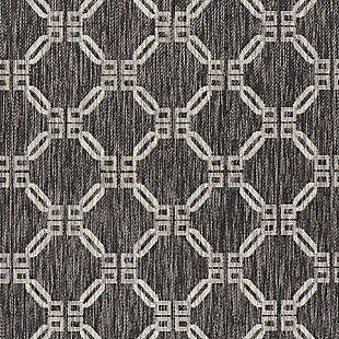 Stunning in its chic simplicity, the garden party collection of indoor/outdoor area rugs from nourison is flat woven for splendid tone, texture, and durability. Featuring a range of marvelous neutral color palettes in classic and contemporary designs, these remarkable rugs will slip seamlessly into any setting. In winning shades of white and charcoal, a diamond design is completely at ease in its elegance. This country side indoor/outdoor area rug from nourison is flat woven from an outstanding 100% polypropylene for a look, feel and long wear that are utterly unforgettable.100% polypropylene | Power loomed | Serged edges | Low shedding | Indoor-outdoor | Flat weave | Imported