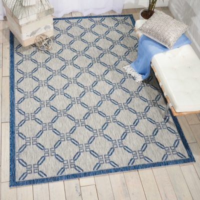 Nourison Countryside Blue And White 5'x7' Flat Weave Area Rug, Ivory/Blue, large