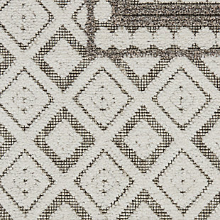 With a palette of rich blues, mysterious greys and smoky taupes, key largo offers a fresh and sophisticated look in an indoor/outdoor rug collection. These easy-care, low-shed beauties have the special, textural touch of cut-and-loop pile, so unusual in a casual rug collection. They bring unexpected elegance to your poolside, patio, porch or balcony, and are ideal for your beach home or any indoor location. The contemporary and transitional designs are flat power-loomed of 60% polypropylene and 40% polyester, so you can vacuum or hose-rinse and air-dry them with minimum fuss and maximum style impact! A classically inspired tile motif brings delightful flair to your stylish indoor room or outdoor space. This beautiful key largo area rug feels light and airy in soft grey with the special texture of cut-and-loop pile. Power-loomed for the modern lifestyle; simply vacuum or hose clean and air dry.60% polypropylene, 40% polyester | Power loomed | Indoor/outdoor | Low shedding | Textured flat weave with elegant cut-and-loop pile offers a fresh and sophisticated look for this indoor/outdoor rug collection. | Low pile | Imported
