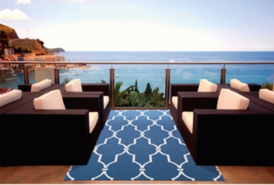 Nourison Nourison Home & Garden 7'9" x 10'10" Navy Contemporary Indoor/Outdoor Rug, Navy, rollover