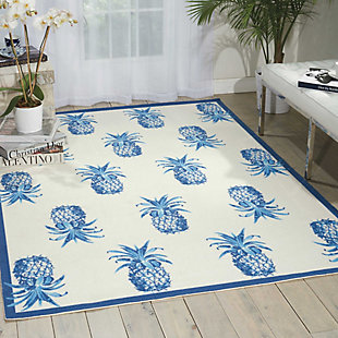 Nourison Waverly Sun N' Shade White And Blue 5'x8' Area Rug, Ivory, rollover