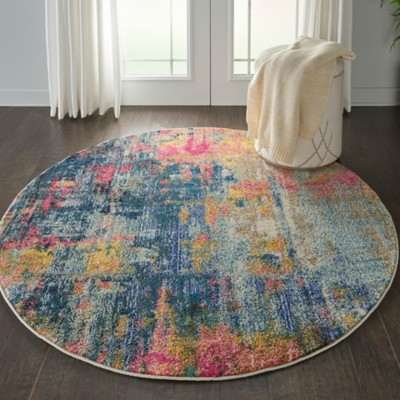 Nourison Nourison Celestial 4' x ROUND Blue/Yellow Modern & Contemporary Indoor Rug, Blue/Yellow, rollover
