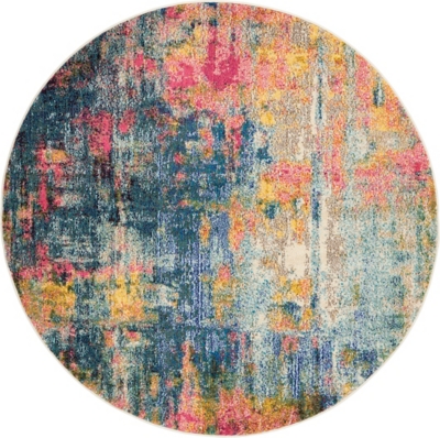 Nourison Nourison Celestial 4' x ROUND Blue/Yellow Modern & Contemporary Indoor Rug, Blue/Yellow, large