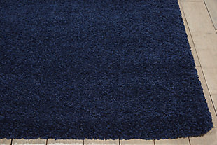Inspired by glamorous socal interior design, the malibu collection of shag area rugs from nourison are utterly lavish in their look and feel. Each rug is expertly designed in distinctive sizes and shapes to perfectly fit any room, featuring a sumptuously thick 1-inch pile and a marvelous power-loomed fabrication for plush texture and stunning sheen. With its positively plush and lush fabrication, fabulously thick pile and sensational sheen, this malibu shag area rug from nourison is as extravagant to the eye as it is underfoot. In a smashing shade of navy, this sensational power loomed shag rug will bring a fashion-forward flair to any room.100% polypropylene | Power loomed | Serged edges | Low shedding | Indoor only | Shag pile | Imported