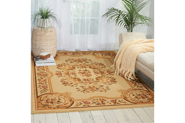 With their kinetic graphic designs and striking two-tone color palettes, these stylish rugs bring a subtle and sophisticated surge of energy to any area interior. Expertly crafted with a soft feel, this contemporary-chic collection is certain to steal the spotlight. This elegant floral-patterned area rug is an ideal accent for any décor. A beautifully ornate floral centerpiece enraptures the eyes on an attractive beige background. This rug is sure to add a striking note of sophistication to any room.100% polypropylene | Power loomed | Serged edges | Low shedding | Indoor only | Cut pile | Imported
