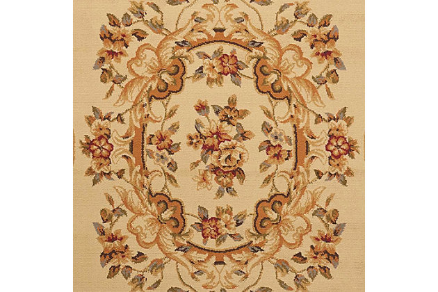 With their kinetic graphic designs and striking two-tone color palettes, these stylish rugs bring a subtle and sophisticated surge of energy to any area interior. Expertly crafted with a soft feel, this contemporary-chic collection is certain to steal the spotlight. This elegant floral-patterned area rug is an ideal accent for any décor. A beautifully ornate floral centerpiece enraptures the eyes on an attractive beige background. This rug is sure to add a striking note of sophistication to any room.100% polypropylene | Power loomed | Serged edges | Low shedding | Indoor only | Cut pile | Imported