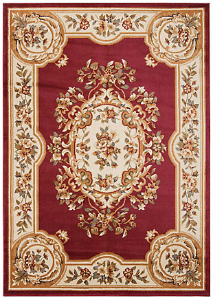 With their kinetic graphic designs and striking two-tone color palettes, these stylish rugs bring a subtle and sophisticated surge of energy to any area interior. Expertly crafted with a soft feel, this contemporary-chic collection is certain to steal the spotlight. This distinguished floral-patterned area rug is the perfect addition to any room. A beautifully ornate floral centerpiece rests upon a rich rust-toned background, while golden borders dance with winding vines, floral embellishments and graceful old world medallions. A delightful statement sure to set a tone of refined elegance in any space.100% polypropylene | Power loomed | Serged edges | Low shedding | Indoor only | Cut pile | Imported