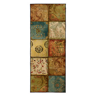Softened with a subtly distressed watercolor finish, Mohawk Home's Artifact Panel Orange Teal Area Rug, available in runners, scatters, 5x8 area rugs, 8x10 area rugs and other popular sizes, features a modern patchwork inspired motif in a warm palette of gold, red, blue, burnt orange and beige. Beautiful for kitchens, dining areas, offices, living rooms, bedrooms and more, this artisan inspired style is delightfully versatile and durable. Timeless and traditionally inspired, this sophisticated style was created with an advanced technology built for brilliant color and design clarity. Constructed on a stain resistant nylon base, this area rug is resilient despite daily wear and tear and ideal even for high traffic areas. Pet and kid friendly, simply vacuum regularly and spot clean as needed with a solution of mild detergent and water to keep this rug looking its best.Made of nylon | Spot clean with a solution of water and mild detergent, regular vacuuming helps rugs remain attractive | Durable and fade resistant, designed to hold up under high-traffic spaces with kids and pets, remains attractive for years to come | Proudly made in the USA, manufactured in America with US & imported materials
