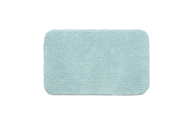 Create your own soothing spa-like experience with the Mohawk Blue Duo Bath Rug, available in size 1' 8"x2' 8". Durably designed with our machine tufted construction, this bath mat is crafted with stain resistant 100% nylon yarn and backed with the security of non-skid latex. Featuring a modern blue hue, this luxuriously soft bath rug will effortlessly add a cozy cushion of cloud-like comfort.Machine Tufted | Cut Pile | 100% Nylon | Made in the USA