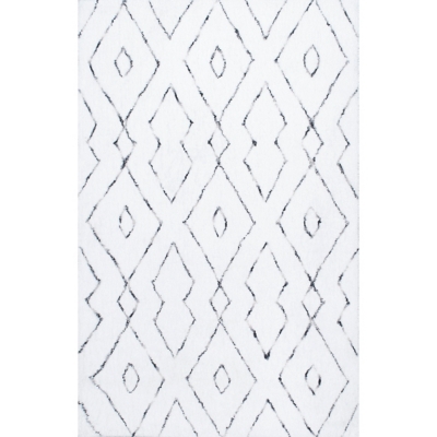 Nuloom Beaulah Modern Trellis Shag Area Rug, White, large