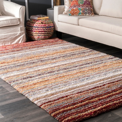 Nuloom Drey Striped Shag Area Rug, Red Multi, large