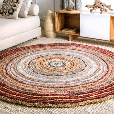 Nuloom Hand Tufted Classie Shag 6' Round Rug, Red Multi, large