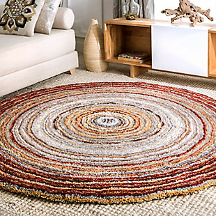 Nuloom Hand Tufted Classie Shag 6' Round Rug, Red Multi, rollover