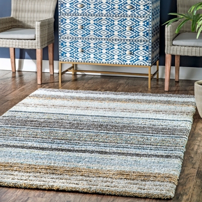 Nuloom Striped Shaggy 4' x 6' Area Rug, Teal, large