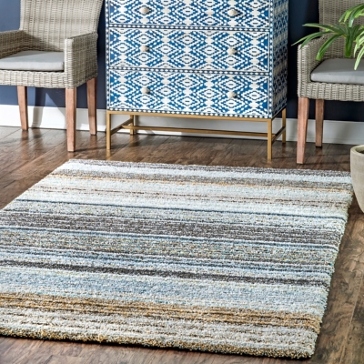 Nuloom Drey Striped Shag Area Rug, Teal, large