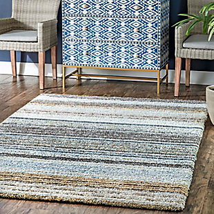 Nuloom Striped Shaggy 6' x 9' Area Rug, Teal, rollover