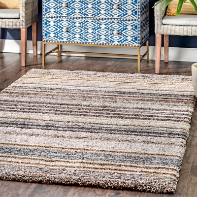 Nuloom Drey Striped Shag Area Rug, Beige, large