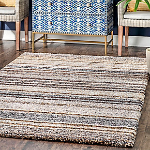 Nuloom Striped Shaggy 4' x 6' Area Rug, Beige, rollover