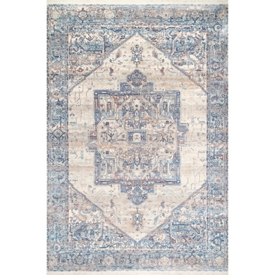 Nuloom Ehtel Medallion Fringe 3' x 5' Area Rug, Light Blue, large