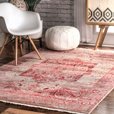 Nuloom Ehtel Medallion Fringe 8' 10" x 12' Area Rug, Red, rollover