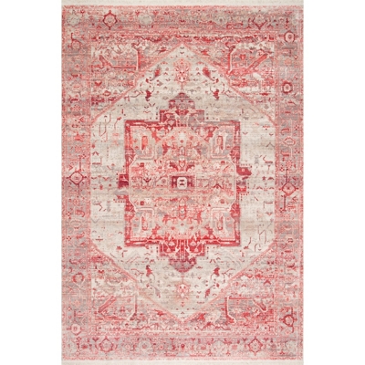 Nuloom Ehtel Medallion Fringe 8' 10" x 12' Area Rug, Red, large