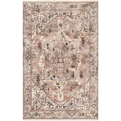 Nuloom Ehtel Medallion Fringe 6' 7" x 9' 4" Area Rug, Light Brown, large