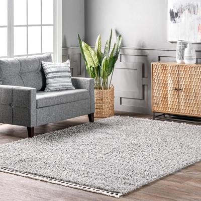 Nuloom Neva Modern Tasseled Shag Area Rug, Gray, large