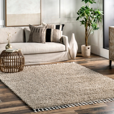 Nuloom Neva Modern Tasseled Shag Area Rug, Beige, large